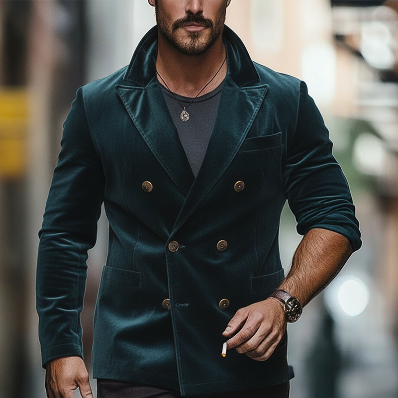 Men's Vintage Velvet Double-breasted Lapel Jacket MTA1913L3P