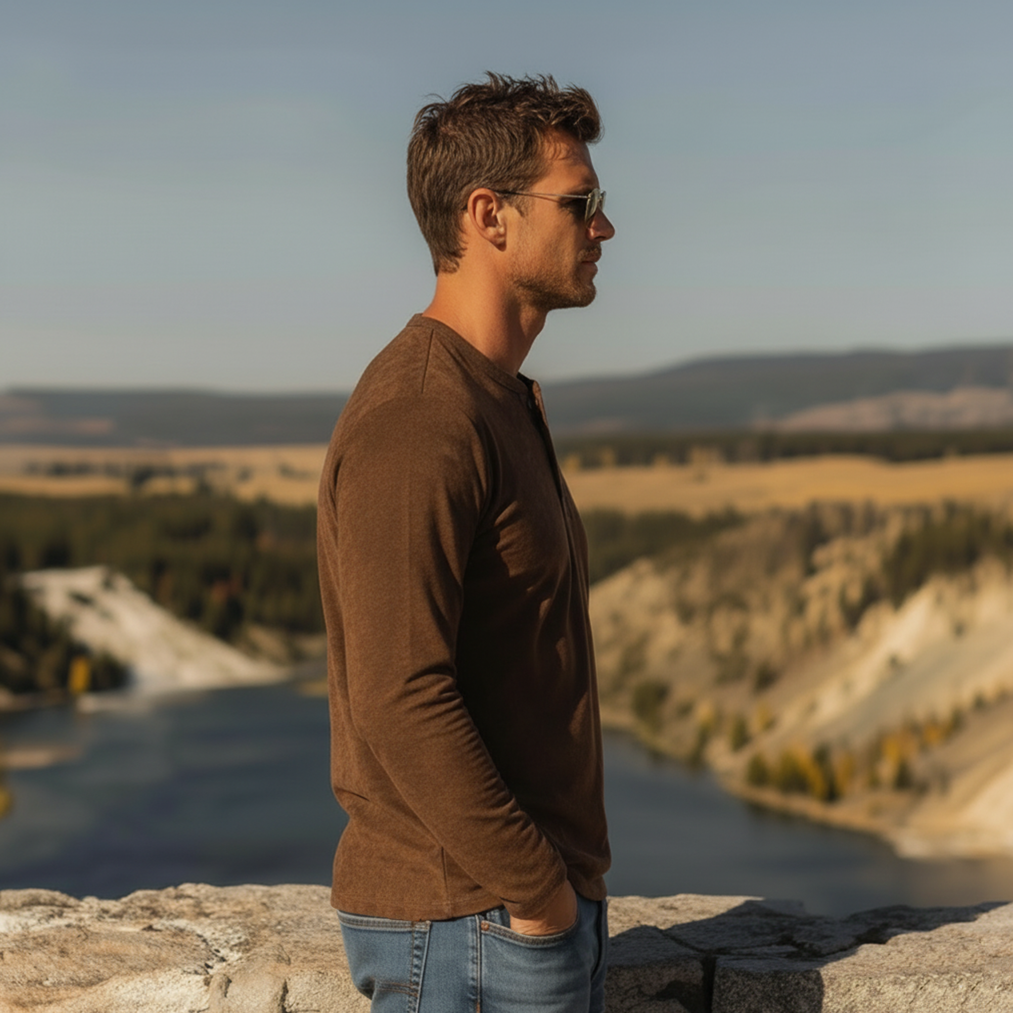 Men's Classic Casual PU Leather Henley Neck Faux Suede Long-Sleeved T-Shirt MTA2996L0K