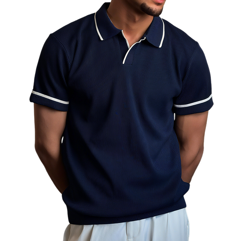 Men's Retro Casual Street Striped Colorblock Short Sleeve Polo Shirt  MTA2358G2TO