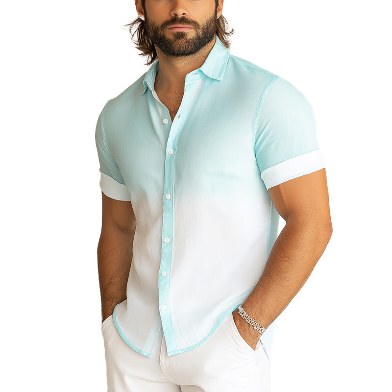 Men's Summer Vacation Style Gradient Print Linen Short Sleeve Shirt MTA2235E9P