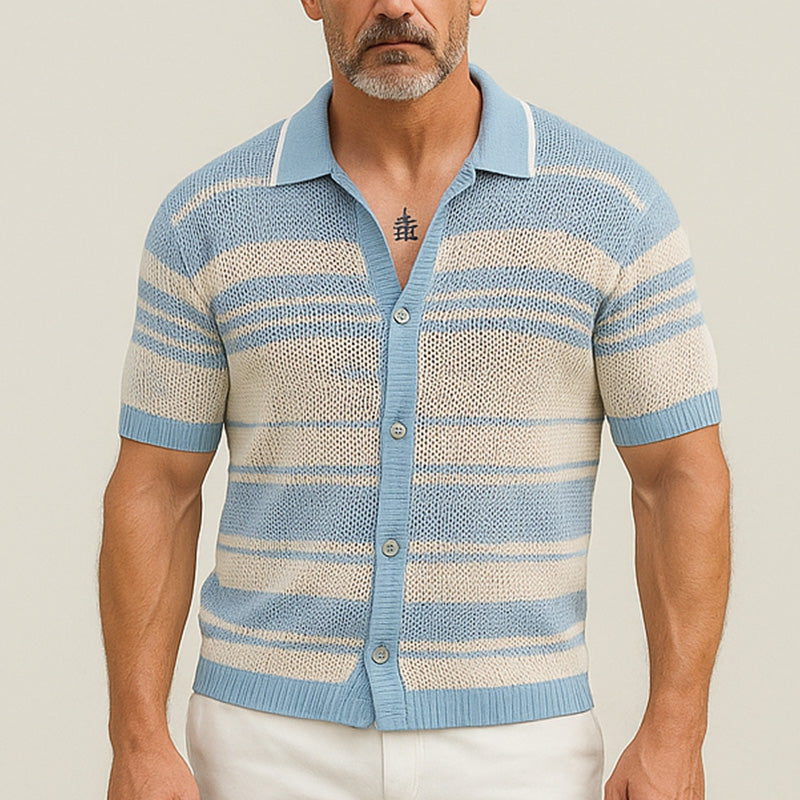 Men's Summer Fashion Cool Silk Knitted Casual Short Sleeve Shirt MTA2193E3P