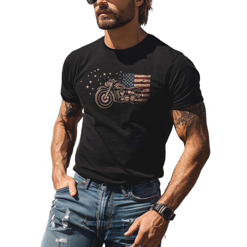 Men's Summer Fashion Personality Tough Guy Style Printed Cotton Blended Slim Short-sleeved T-shirt MTA2641E4K