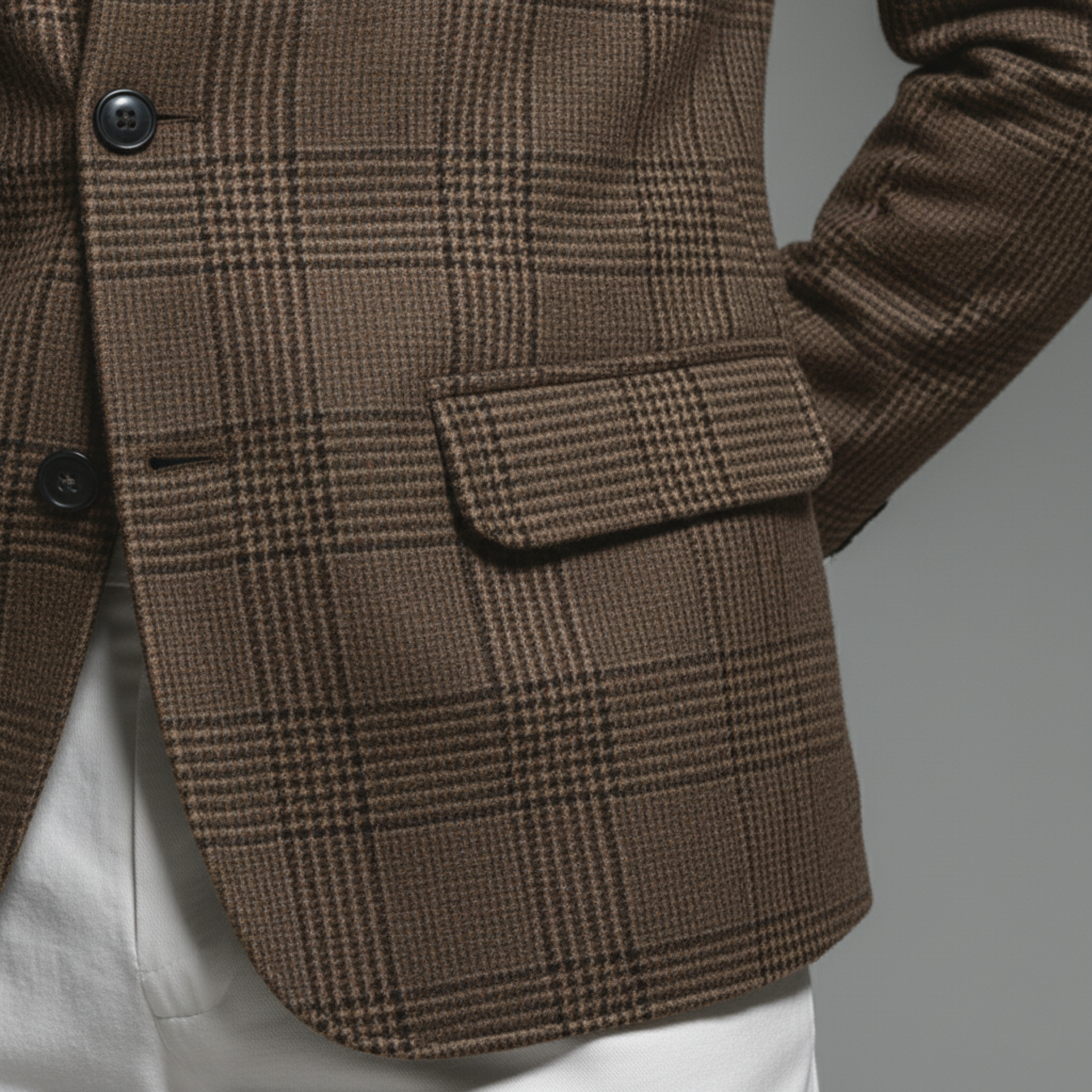 Men's Classic Vintage Stand-collar Houndstooth Blend Multi-pocket Jacket MTA1624L3K