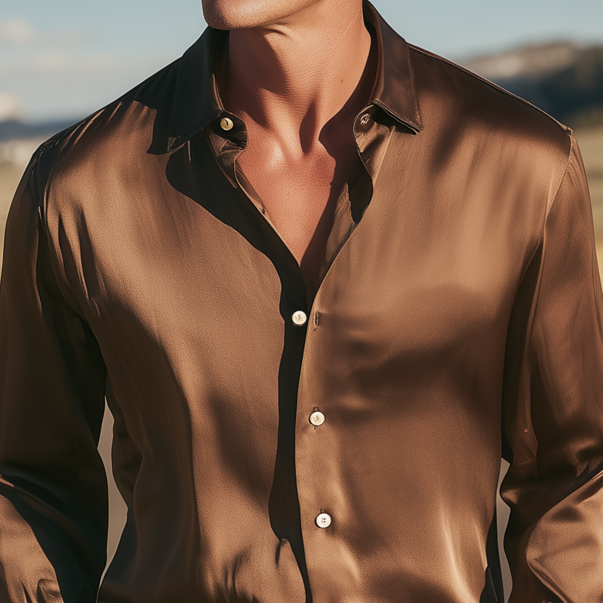 Men's Classic Casual Satin Solid Lapel Long-sleeved Shirt MTA0441H5K