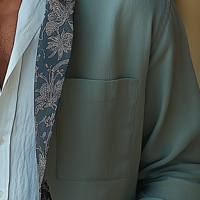 Men's Fashion Printed Cotton And Linen Long Sleeve Shirt MTA2598G4P