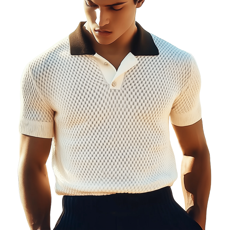 Men's Summer Classic Textured Knit Polo Neck T-Shirt MTA3082F4U