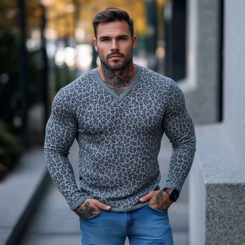 Men's Casual Breathable Soft V-neck Slim Fit Thermal Knitted Pullover Sweater MTA1424H2M