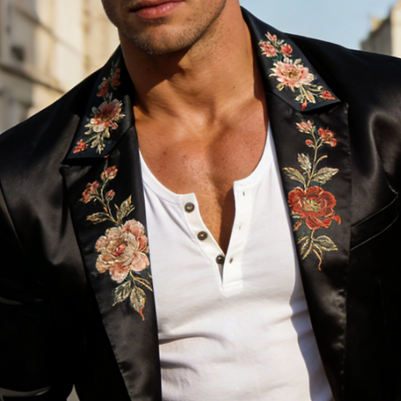 Men's Retro Casual Satin Print Blazer MTA2224L2TO