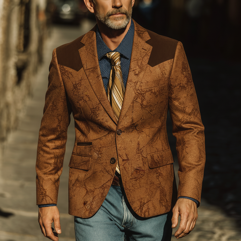 Men's Autumn Fashion Retro Faux Suede Patchwork Suit Jacket MTA1533I8P