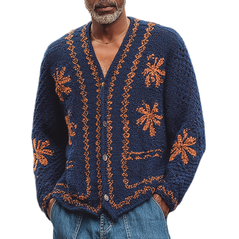 Men's Retro Contrast Knitted Cardigan MTA2666H0P