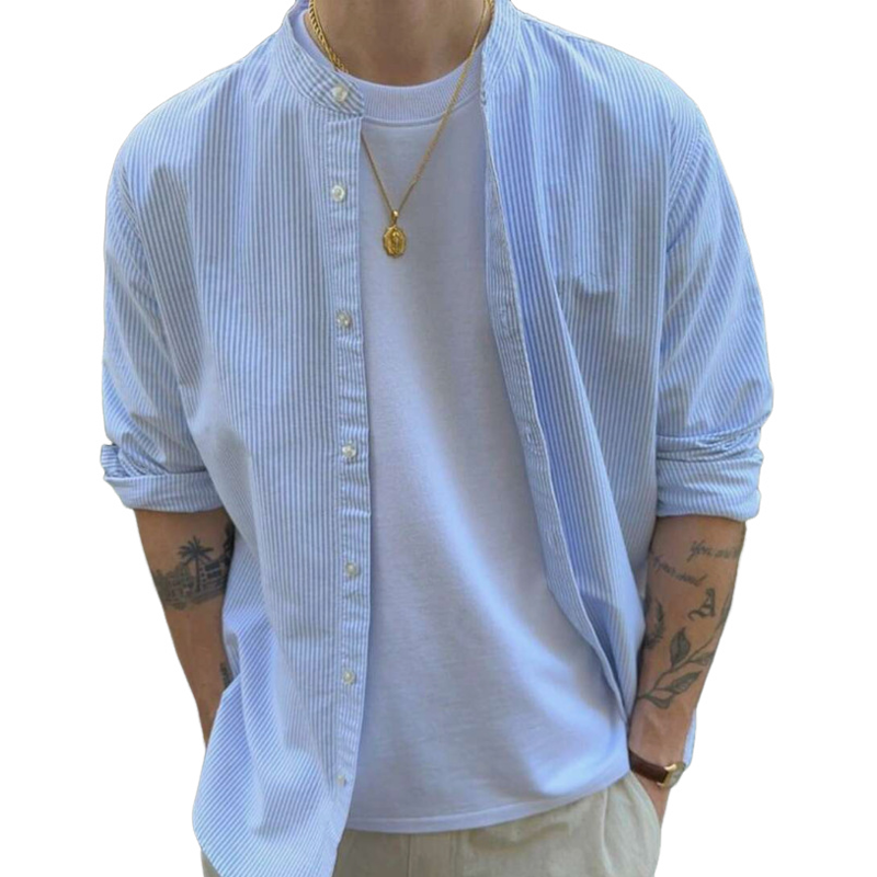 Men's Striped Print Crew Neck Single-breasted Shirt MTA2865G2X