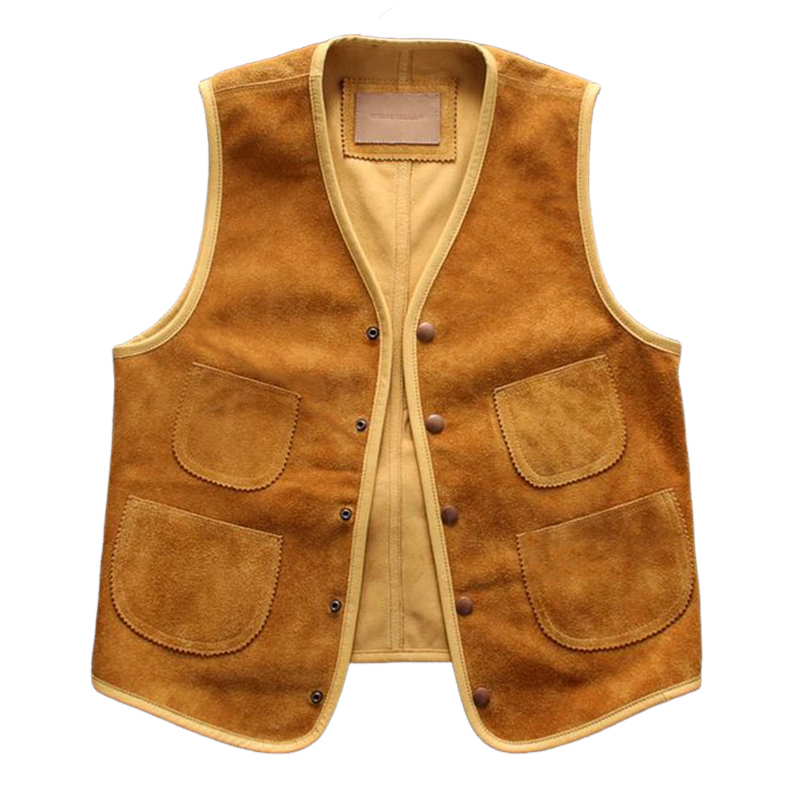 Men's Vintage Suede Snap Button Multi-Pocket V-Neck Vest 11137944U