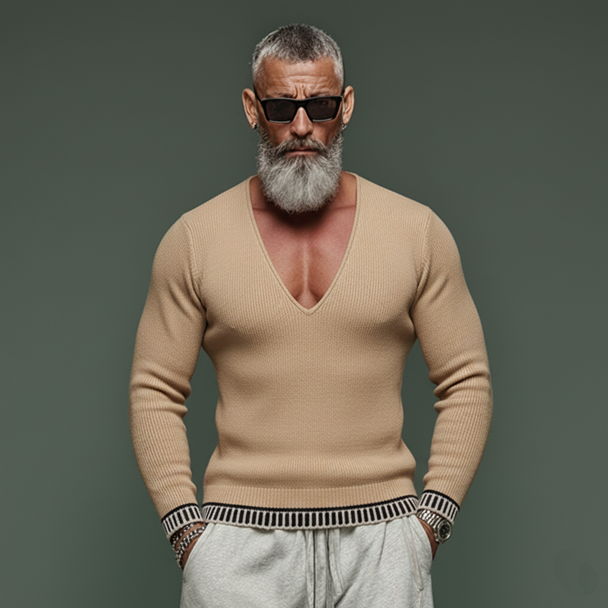 Men's Fashionable And Unique Deep V-neck Slim Fit Sweater MTA2922J7K