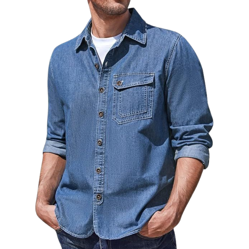 Men's Vintage Casual Lapel Long Sleeve Denim Shirt 99232570F