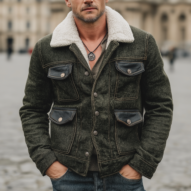 Men's Classic Warm Faux Wool And Lambskin Lined Jacket MTA2056K3U