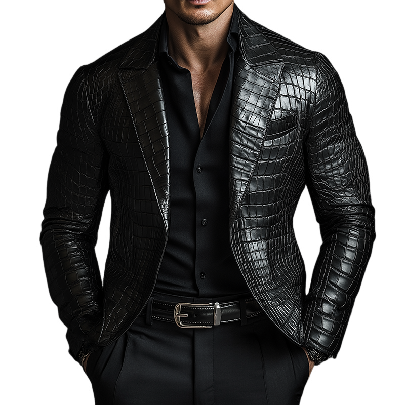 Men's Vintage Casual Crocodile Print Faux Leather Blazer MTA1852I4TO