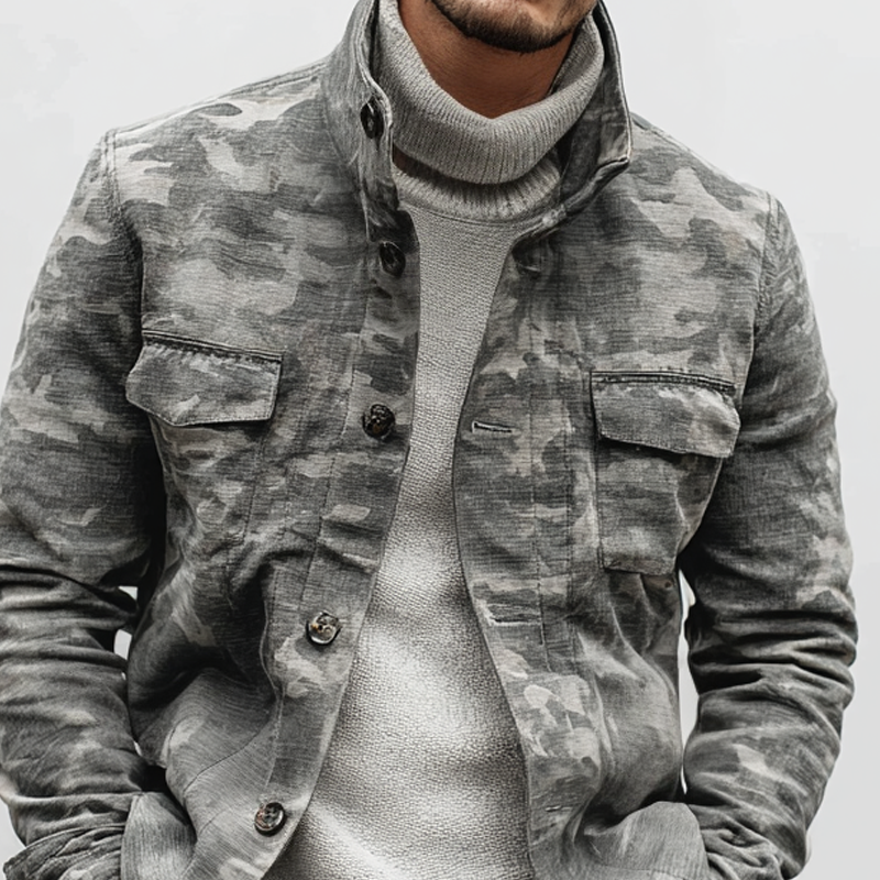 Men's Camouflage Stand Collar Single Breasted Casual Jacket MTA1843H5Z