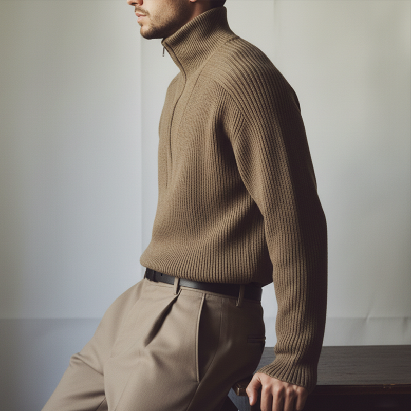 Men's Vintage Warm Zip-up Stand-collar Knitted Sweater MTA3041K4U