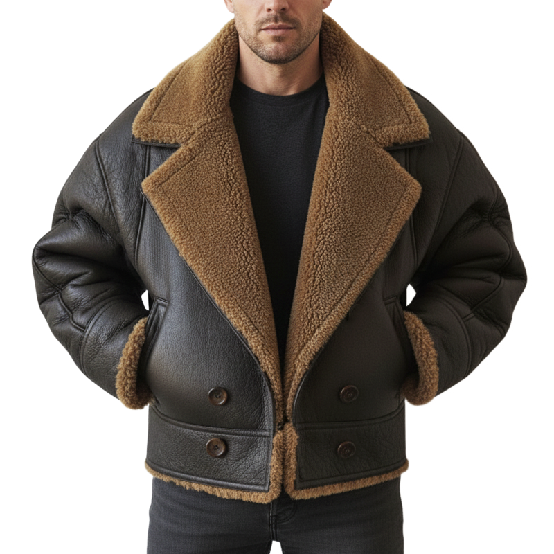 Men's Urban Warm PU Leather Faux Lambswool Lined Jacket MTA1848K5U