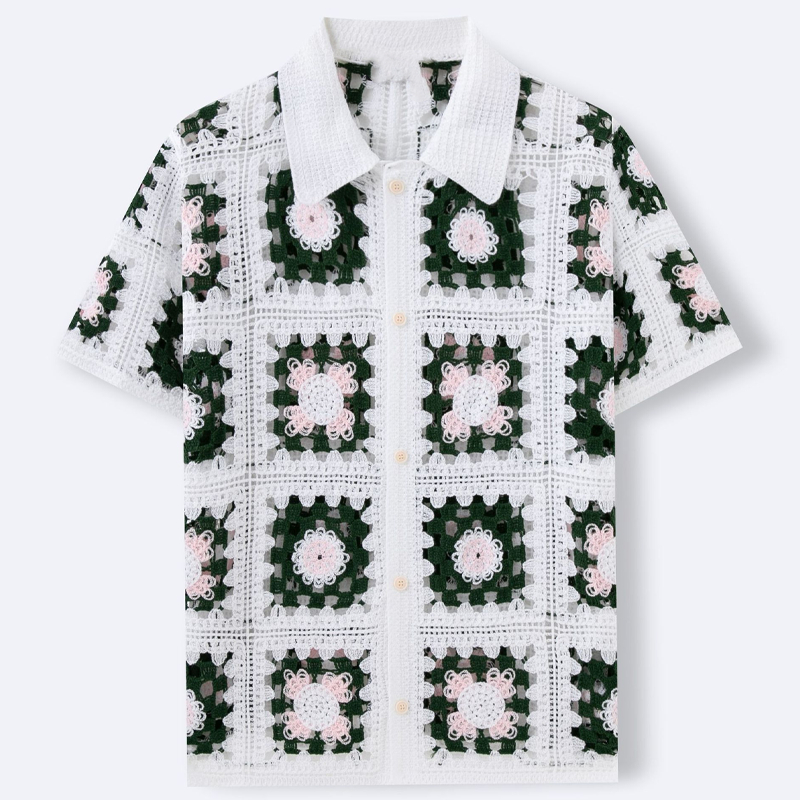 Men's Knitted Jacquard Lapel Short-Sleeved Shirt MTA2136F6X