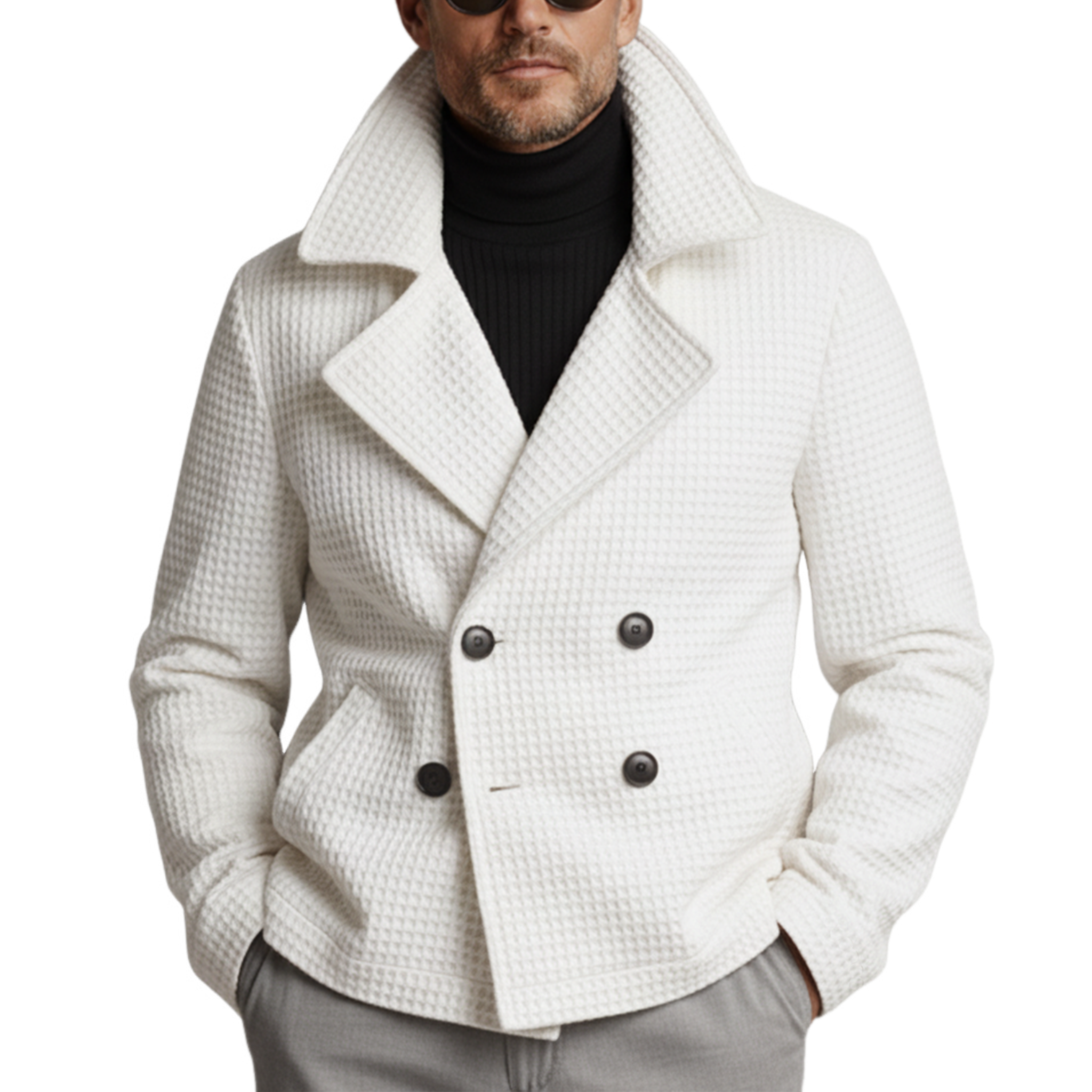 Men's Classic Lapel Waffle Double Breasted Jacket MTA2470J8K