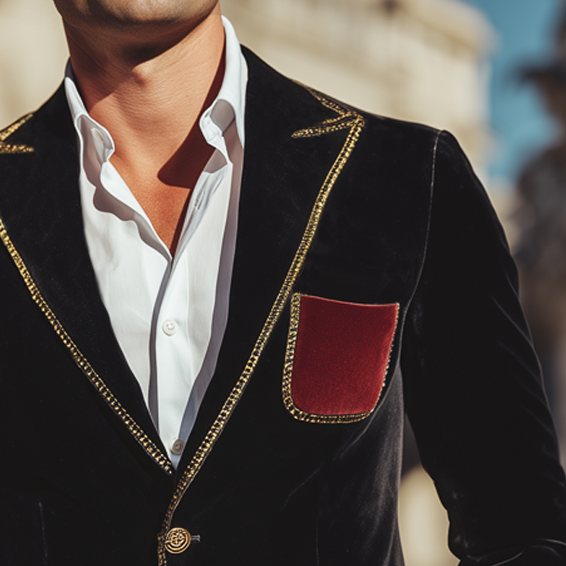 Men's Retro Colorblock Velvet Two-Button Blazer MTA0509I1U