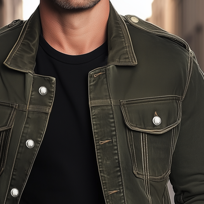 Men's Classic Vintage Army Green Denim Jacket MTA0213I4U