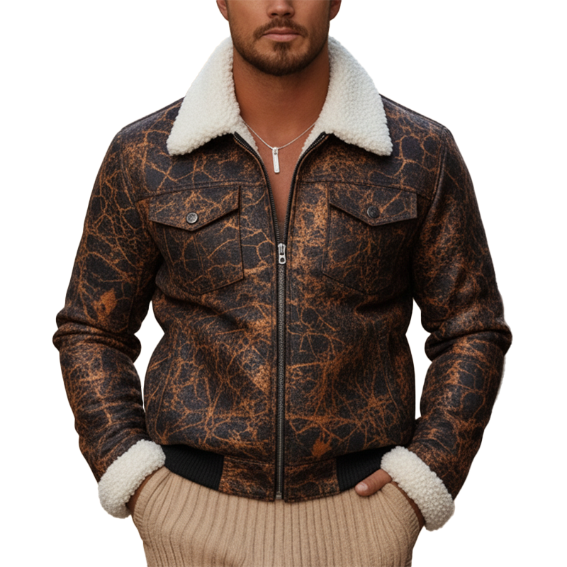 Men's Winter Retro Textured Faux Suede Fleece Mileage Zip-Up Jacket MTA0362K4P