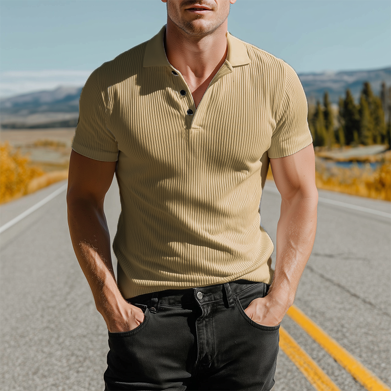 Men's Spring And Summer Fashion Casual Ribbed Texture Fabric Slim Short-sleeved Polo Shirt MTA1111G6K