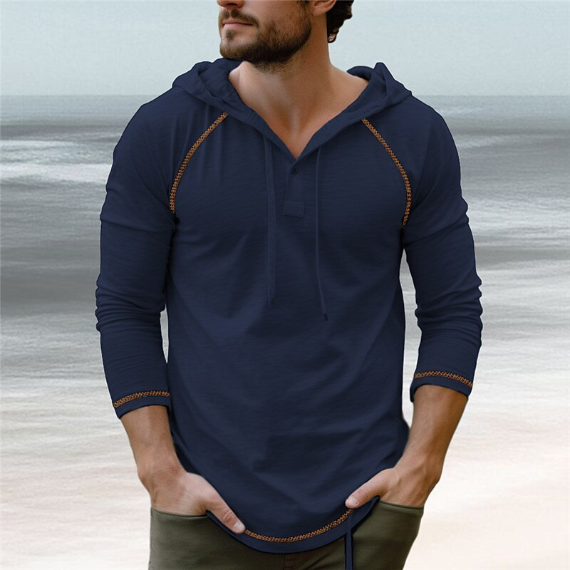 Men's Vintage Casual Cotton Hooded Pocket Long Sleeve T-Shirt MTA1423G0TO