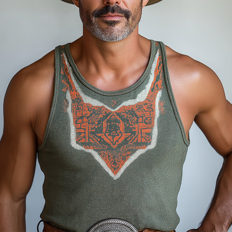 Men's Summer Western Cowboy Style Knitted Jacquard Tank Top MTA2876D6P