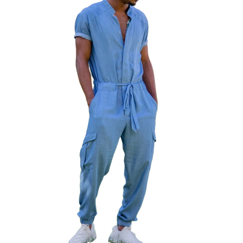 Men's Casual Round Neck Short-Sleeved Trousers Loose Jumpsuit MTA1160F3X