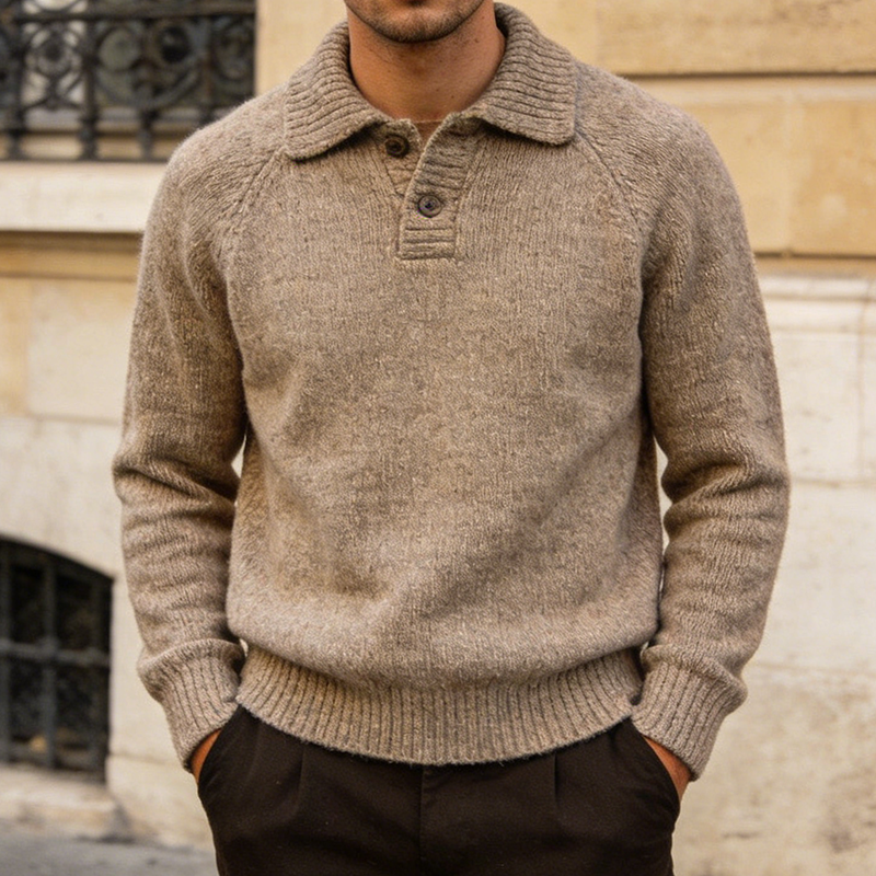 Men's Retro Casual Knitted Button-Up Lapel Sweater MTA1594L5TO