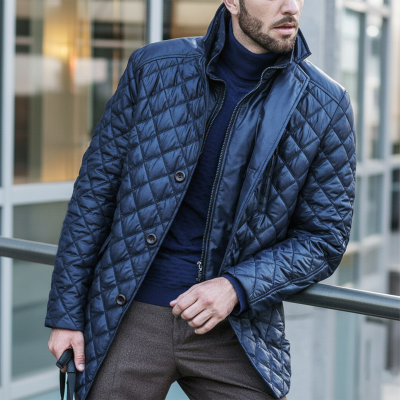 Men's Classic Royal Blue Quilted PU Leather Jacket MTA2024J7U