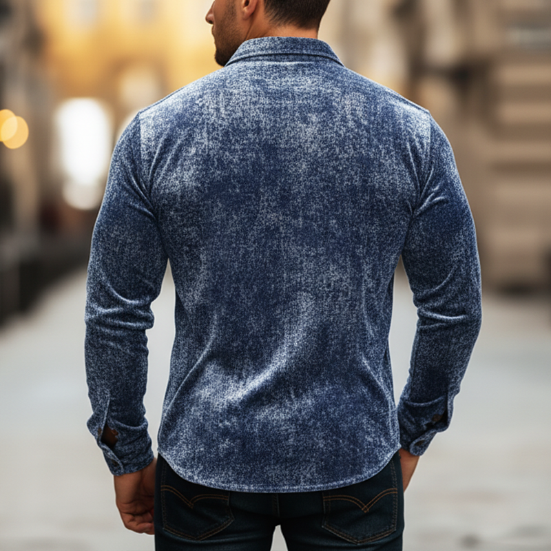 Men's Urban Snowflake Distressed Washed Denim Long-Sleeve Shirt MTA2316L4U