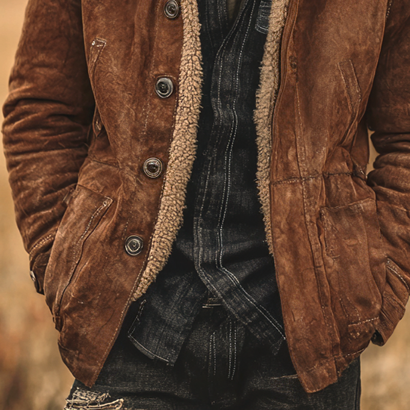 Men's Retro Fleece Lapel Faux Suede Single Breasted Jacket MTA1346I6Z