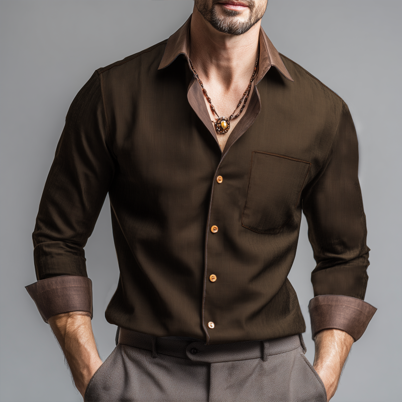 Men's Spring And Autumn Business Colorblock Long Sleeve Shirt MTA0299H6U