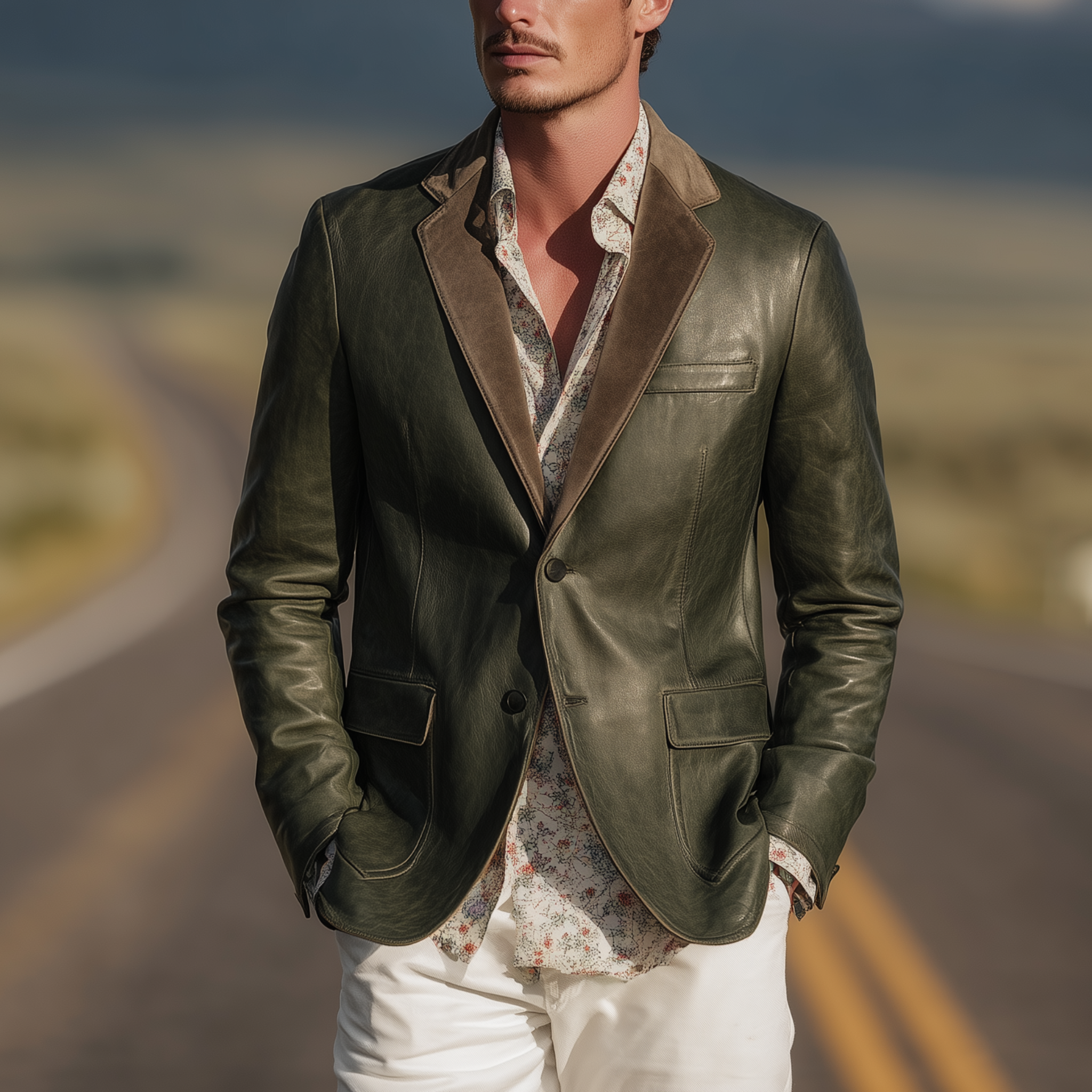 Men's Classic Casual Collar Stitching Suede Single-breasted PU Leather Blazer MTA2949H8K