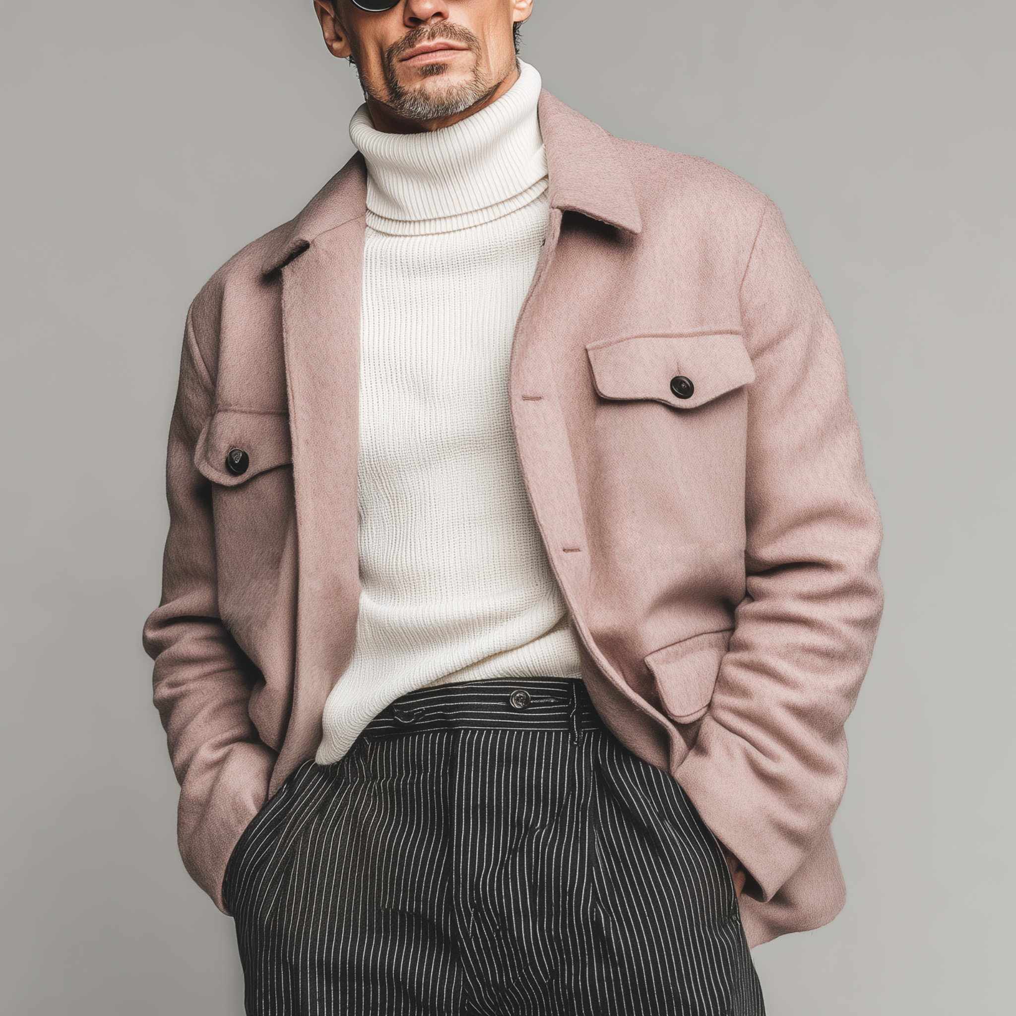 Men's Classic Casual Lapel Pink Faux  Wool Jacket MTA2481I6K