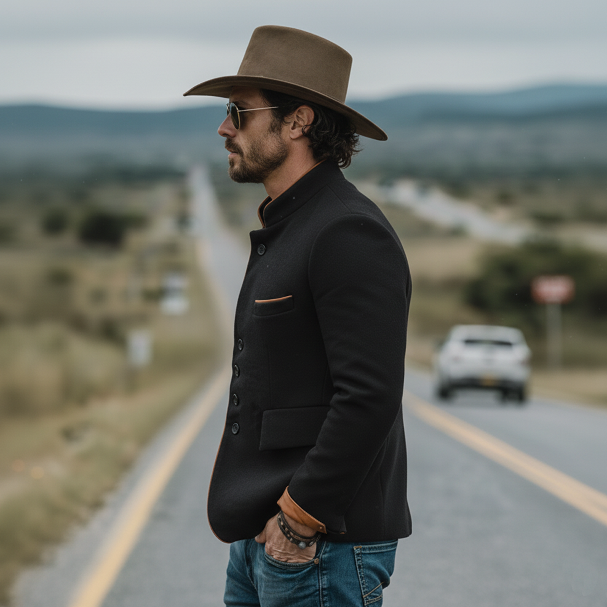 Men's Classic Vintage Western Style Stand-collar Faux Wool Single-breasted Jacket MTA0555L6K