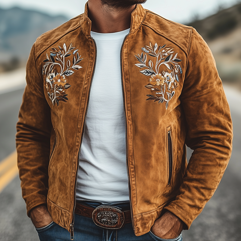 Men's Classic American Retro Western Embroidered Suede Jacket 44910769K