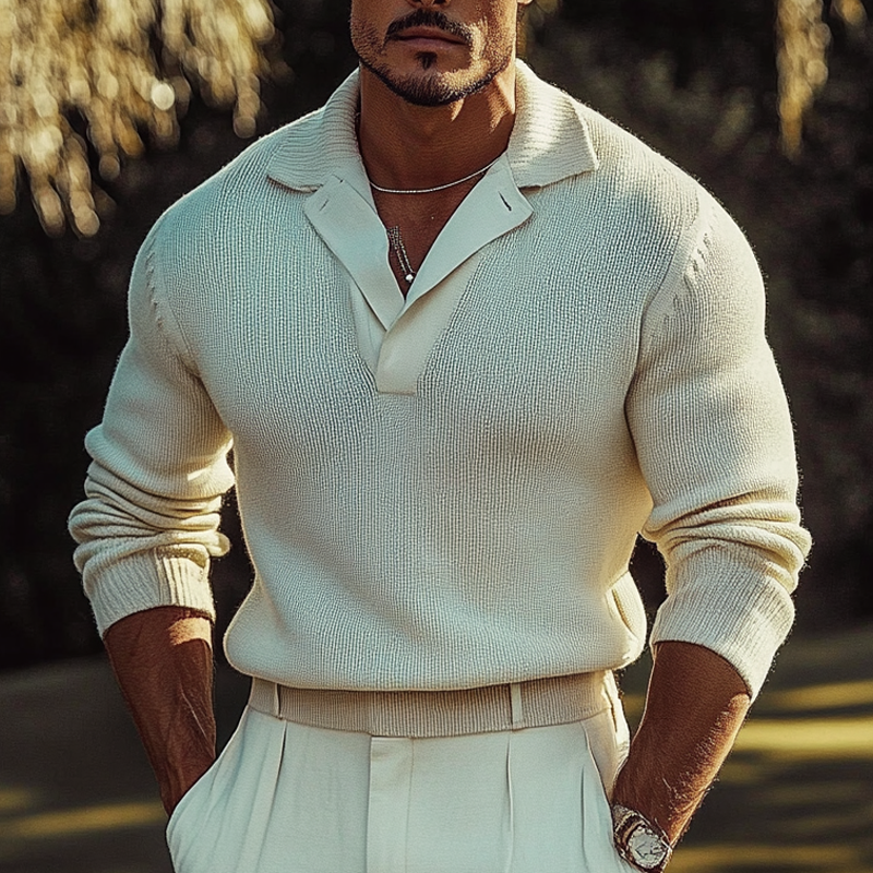 Men's Solid Color Loose Casual Lapel Knitted Sweater MTA2768H6X