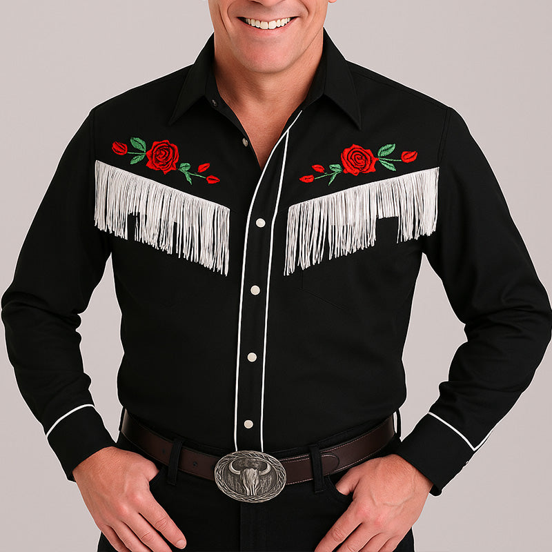 Herreskjorte med broderte dusker, langermet, casual i western-cowboystil MTA1901E1P