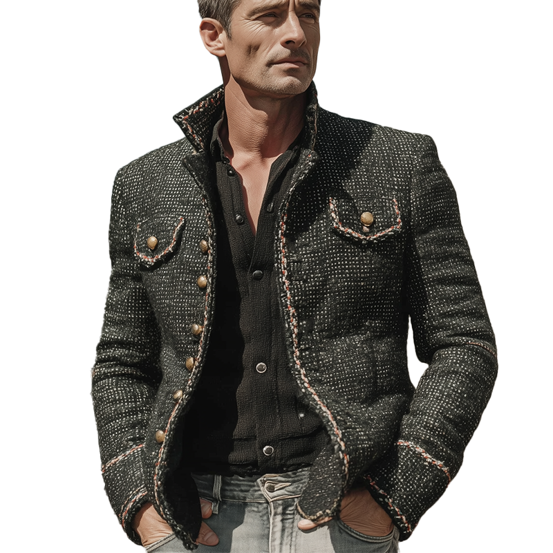 Men's Stylish Winter Jacket With Floral Print And Tweed Fabric MTA1808I4P