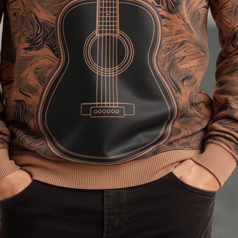 Men's Fashion Guitar Print Cotton Blend Crew Neck Sweatshirt MTA2723J2P