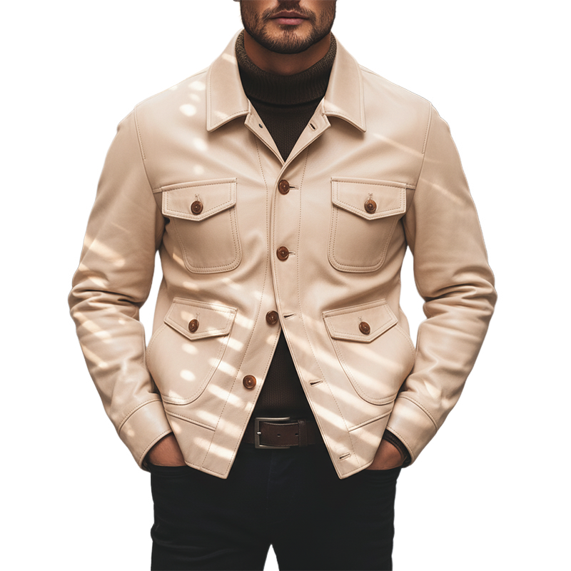 Men's Solid Color Cotton Blend Lapel Button Jacket MTA0547L3X