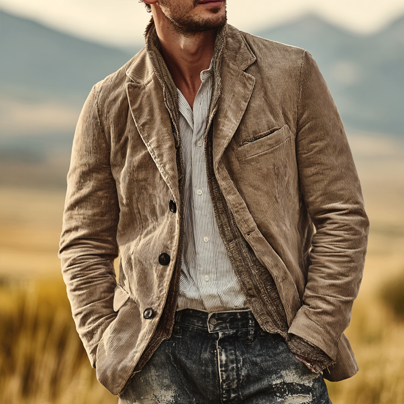Men's Corduroy Notch Lapel Single Breasted Blazer MTA0133I9Z