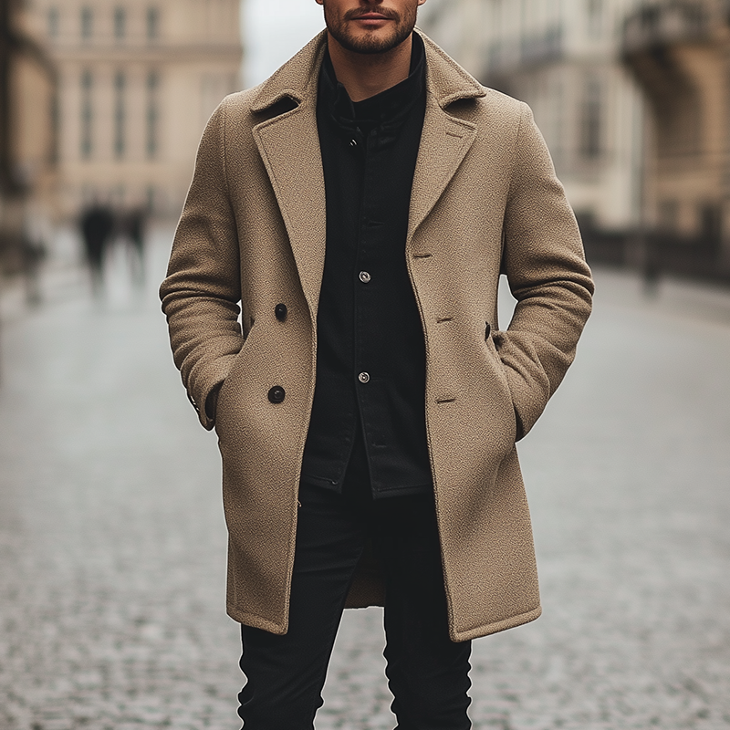 Men's Winter Retro Textured Faux Wool Mid-Length Coat MTA1576K1P