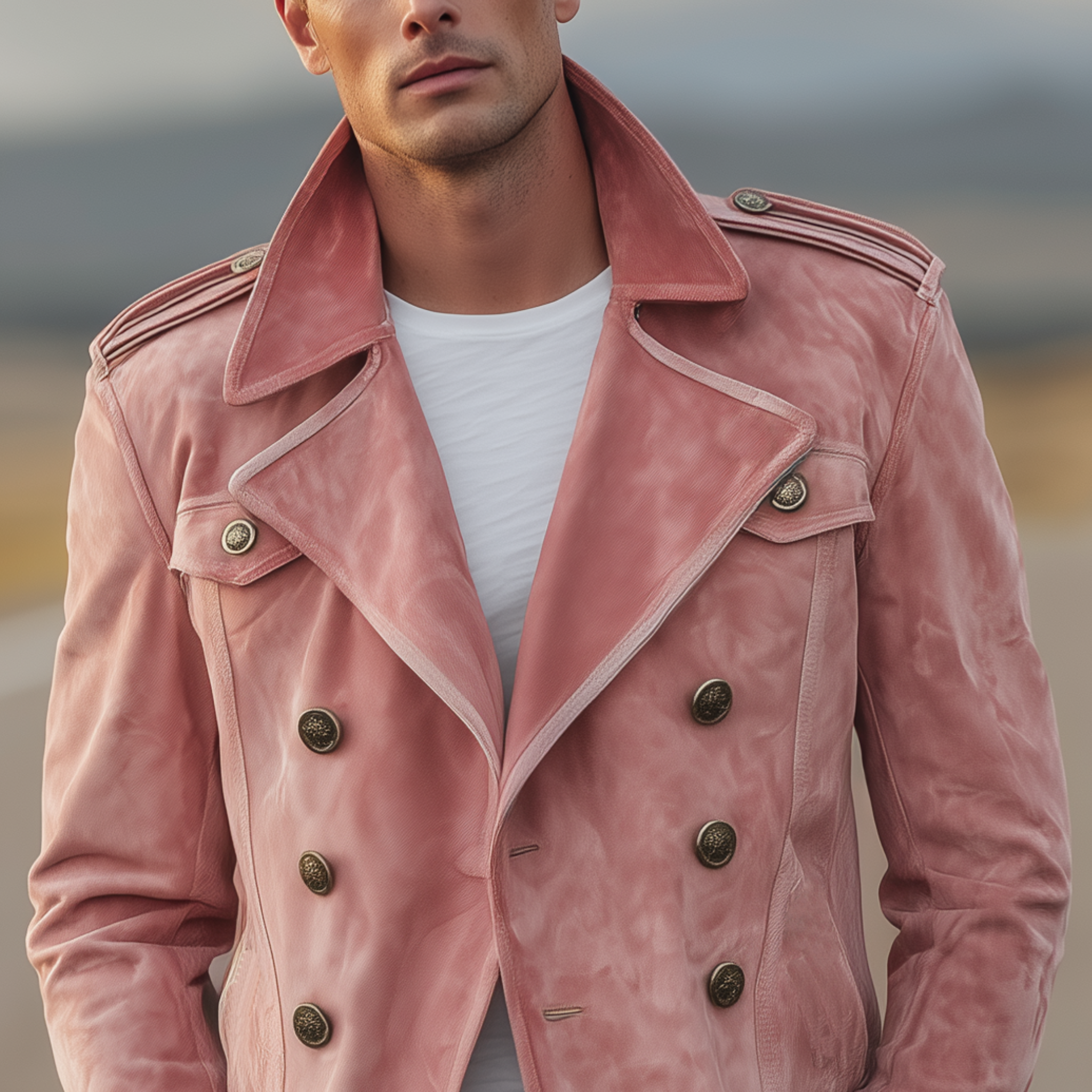 Men's Classic Retro Western Style Lapel Suede Epaulette Double-breasted Jacket MTA0801H7K