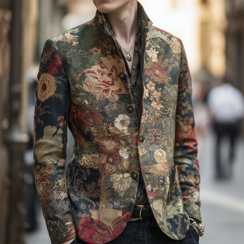 Men's Vintage Casual Floral Print Stand Collar Jacket  MTA0868H4TO